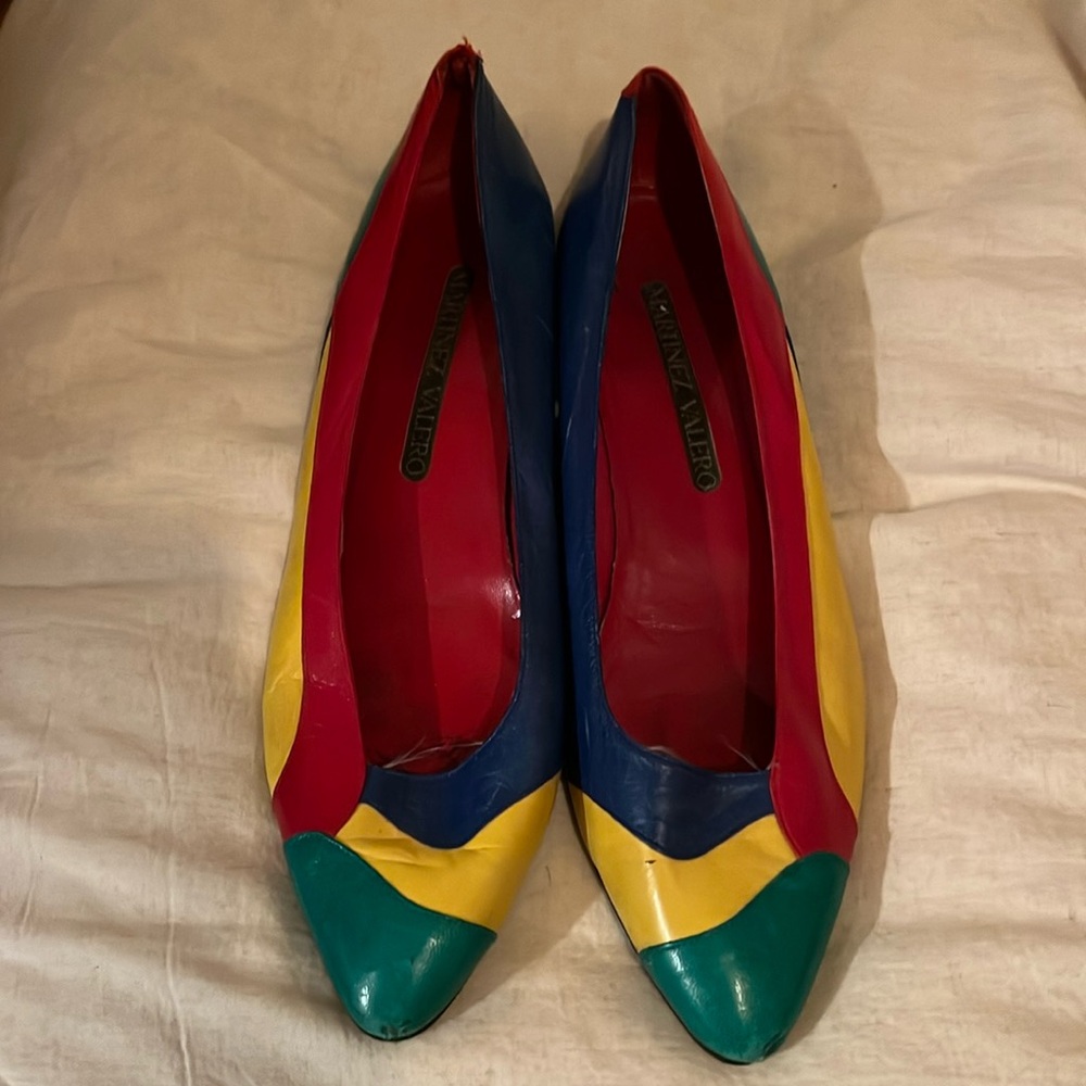 Vintage 80s color block kitten heels sz 9.5-10